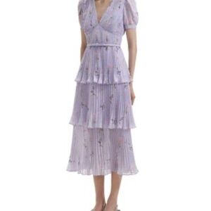 NWT Self-Portrait Lilac Floral Tiered Dress Size UK 14/US 10